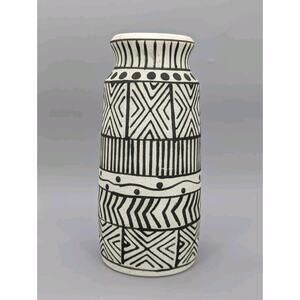 Raz Imports 10" Aztec Tribal Line Designed White & Black Stone Vase 3914605